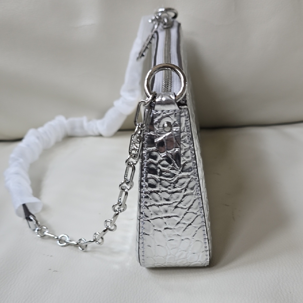 Michael Kors Silver Crossbody Bag with Croc-Embossed Design - Picture 9 of 13
